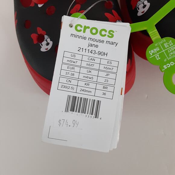 Crocs Disney Minnie Mouse Mary Janes Red Womens 7 Platform Slip On Chunky NWT - Picture 9 of 9